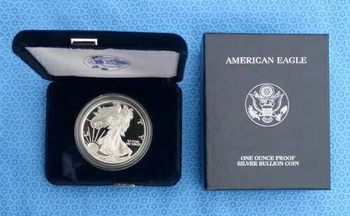 2000 P プルーフ アメリカン シルバー イーグル ドル、1 オンス .999 純銀 $1、箱付き