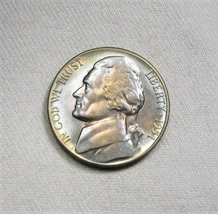 楽天WORLD RESOURCE【KING店】1951-S ジェファーソン ニッケル CH UNC+ コイン ブルー ラグーン トーニング AL197