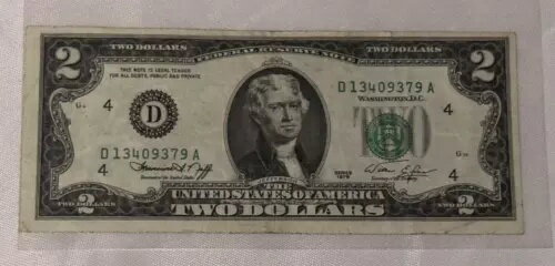 楽天WORLD RESOURCE【KING店】非常に珍しいエラー 1976年 2ドル紙幣 - D - 位置ずれ / 中心からずれている