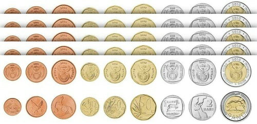 南アフリカ 5 (x) 9 コインセット、1 2 5 10 20 50 セント 1 2 5 ランド、1994 2016、UNC(3)