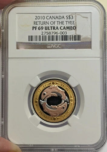 カナダ 2010 RETURN OF THE TYEE 3ドル 純銀プルーフゴールド NGC PF 69 ウルトラカメオ
