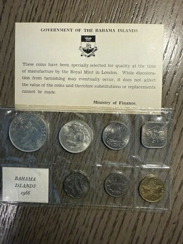 1966年 バハマ諸島 7枚セット 80%シルバーコイン2枚付き オリジナルセロラップ＆COA付き