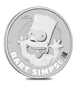 2022年ツバル銀貨 バート・シンプソン 1オンス .9999 銀貨 BU カプセル入り(3)