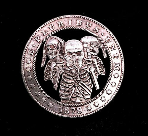 ハンドカット ホーボー コイン ドル スカル 見る 話す 聞く スケルトン ファンタジー ホーボー ニッケル(3)