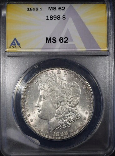 1898年モルガン銀貨「ANACS MS62」*2点目以降送料無料*