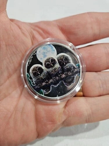 1オンス プルーフ シルバー アート ラウンド LISA PARKER 3匹のフクロウの力 カラー化 ????