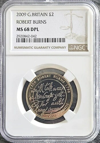 2009年 イギリス 2ポンド ロバート・バーンズ NGC MS68 DPL