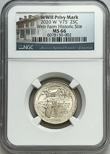 2020 W V75 25C 第二次世界大戦時のプライベートマークウィアーファーム史跡 NGC MS 66