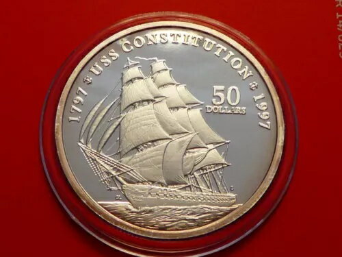1997年 マーシャル諸島 50ドル プルーフ 1オンス シルバー USS コンスティチューション アメリカ海軍戦艦