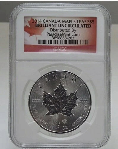 2014年カナダ シルバー メープルリーフ 5ドルコイン - NGC BU - 1オンス .9999 純銀(3)