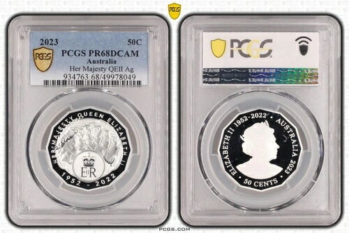 2023年 エリザベス・レジーナ ハー・マジェスティ QEII 銀貨 プルーフ 50セント PCGS PR68DCAM
