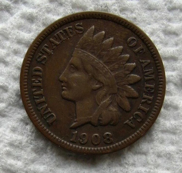 1908-S インディアンヘッドセント 希少キーデイト チョコレートブラウン フルリバティヘッドバンド VF