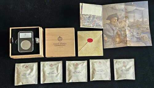 東インド会社 2023年 1ポンド 1オンス .999 シルバー プルーフ ボストン茶会事件 OGPと紅茶付き