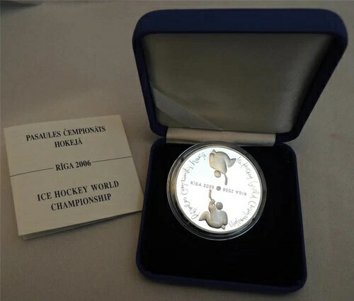 ラトビア リガ 2006 アイスホッケー世界選手権 31.5g シルバー プルーフコイン +COA +ボックス