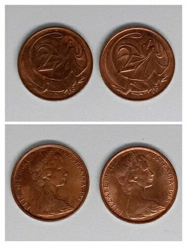 1968年以降の希少品 - オーストラリア2セント x2 - S.D ミントマーク/パースミント (E/F)