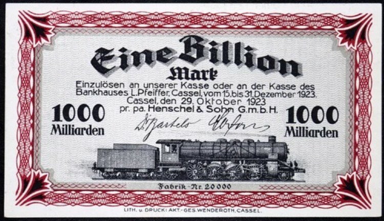CASSEL / カッセル 1923 XX-RARE 「ヘンシェル＆ゾーン」 1 トリリオンマーク トレイン ノットゲルト(3)
