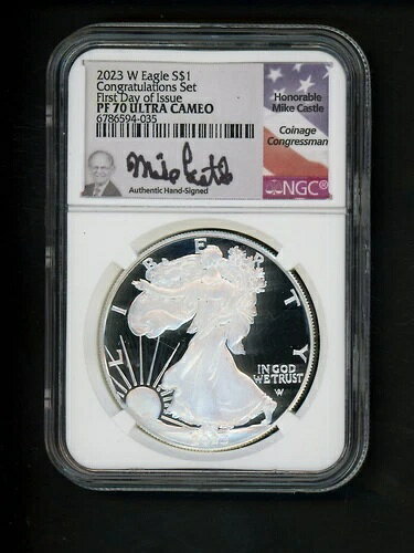2023年 W 米国シルバーイーグルドル 1ドル NGC PF 70 ウルトラカメオプルーフ FDI CASTLE サイン入り(3)