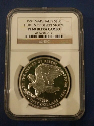 1991年 マーシャル諸島 S$50 砂漠の嵐の英雄 海兵隊 NGC PF 68 ウルトラカメオ