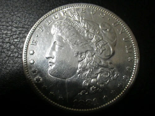 1881S モーガンシルバー $-GEM BU/MS++++ 100%光沢、プルーフ/鏡のような金色の縁