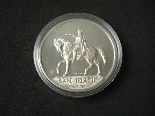 クロアチア、バヌス・ヨシップ・イェラチッチ、1990年、プルーフ銀メダル、17グラム、チェック柄