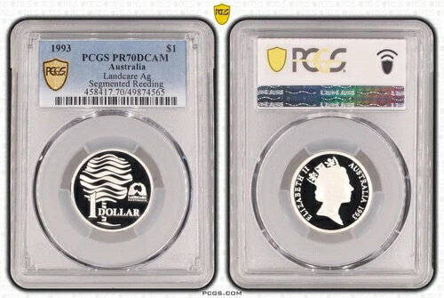 1993年 オーストラリア ランドケア シルバー AG RE セグメント リーディング プルーフ 1ドル PCGS PR70DCAM