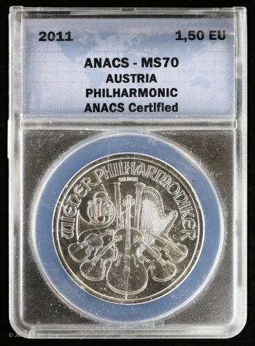 2011年 オーストリア・フィルハーモニー管弦楽団 1オンス 銀貨 1.5ユーロ ANACS MS 70 | UNC BU