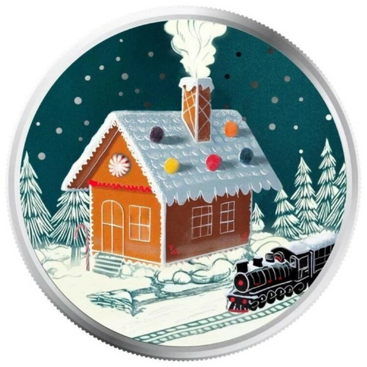 クリスマスホリデー 1オンス .999 シルバーラウンド - ジンジャーブレッドハウスカラー シルバーラウンド