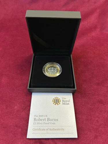 2009年 ロイヤルミント ロバート・バーンズ .925 シルバー プルーフ 2ポンド ?2 コイン COA & 箱入り