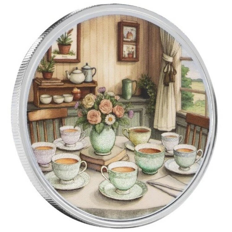 1オンス シルバー ラウンド 母の日 ティーパーティー .999 シルバー カラーアートワーク付き