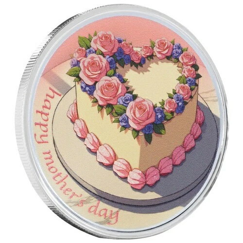 1オンス シルバー ラウンド ハッピーマザーズデー フラワーケーキ .999 シルバー カラーアートワーク付き