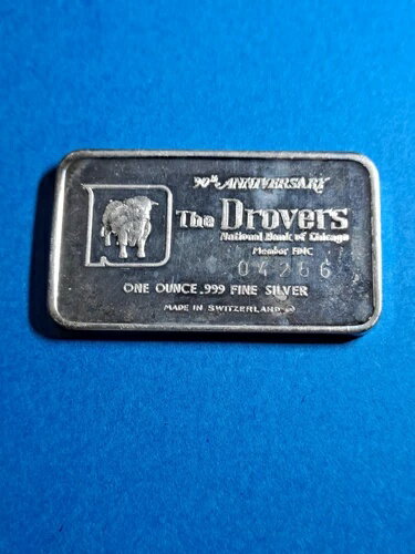 1973年 1オンス .999 純銀バー ザ・ドローヴァーズ・カントリー 90周年記念 クリアパウダー