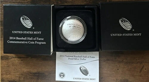 2014年 P 野球殿堂入り 90% シルバー プルーフドル 米国造幣局 箱入り COA B33(3)