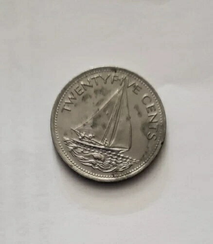 1981年 25セント バハマ エラーコイン 染料チップ リードエッジ S文字上 ドルフィン/ペルグ