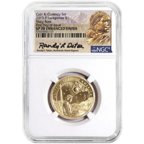 2019-P 1ドル ネイティブアメリカン メアリー・ロス コイン NGC SP70 FDI ティートン シグネチャー ラベル