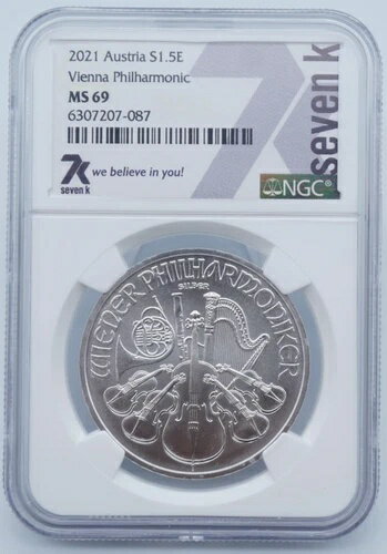 2021年 オーストリア シルバー ウィーン・フィルハーモニー管弦楽団 1.5ユーロ NGC MS 69 - U1813