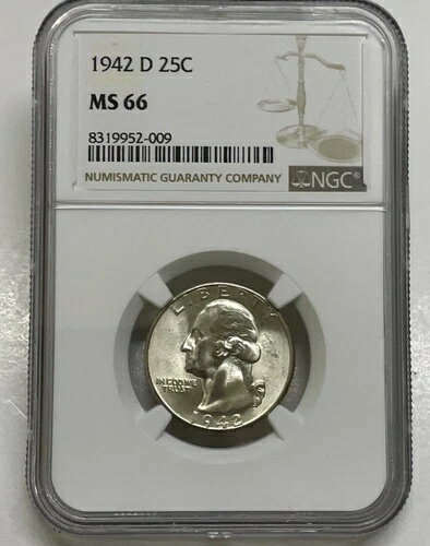 1942-D ワシントン シルバー クォーター 25セント NGC MS66