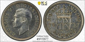 1937年 イギリス 6ペンス PCGS PR63 プルーフシルバー 6ペンス キングジョージ6世 S-4084