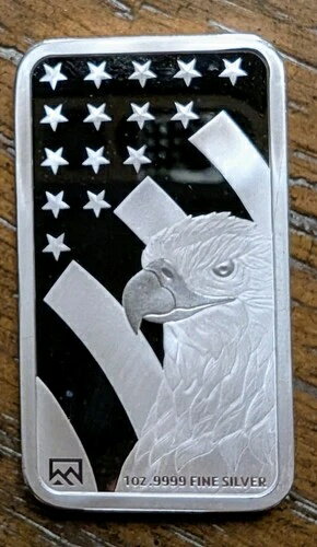 フロンティアミントのアメリカ国旗と鷲の1オンス銀貨。とてもきれいです。写真をご覧ください。