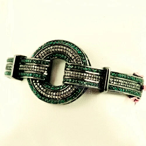 5.08カラット ローズカットダイヤモンド エメラルドスタッズ シルバー ヴィンテージバングルブレスレット ジュエリー