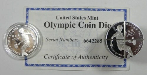 アメリカ造幣局 廃盤コイン型 - 1996年アトランタオリンピック テニス プルーフ COA付き