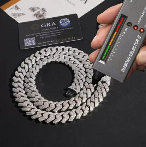 925スターリングシルバー15mmモアッサナイトマイアミキューバンリンクプロングブレスレットアイス