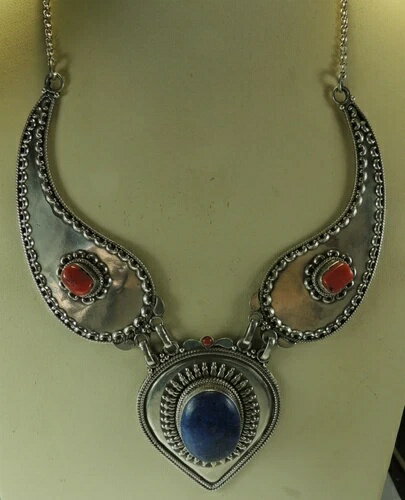 ステートメントブルーラピスラズリのネックレス スターリングシルバージュエリー 花嫁の母