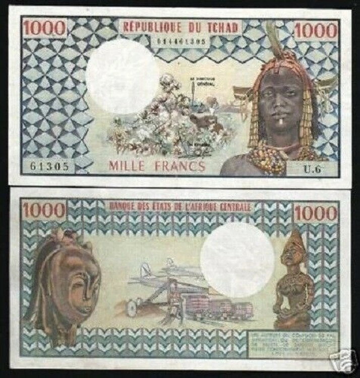 チャド 1000 チャド フランシス P-3 1978年製 鉄道模型 ほぼ未使用 希少 紙幣