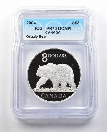 2004年カナダ 8ドル シルバー グリズリーベア PR70 DCAM ICG *0287