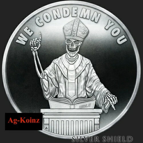 1オンス 2020 We Condemn You V2 プルーフ ピラミッド・オブ・パワー #2 POP シルバーシールド 999 教皇