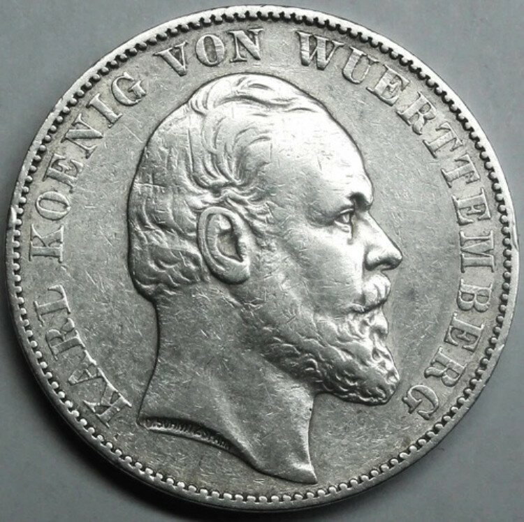 ヴュルテンベルク 1 Vereinsthaler 1870 シルバー キングチャールズ グッド XF/XF カプセル付き
