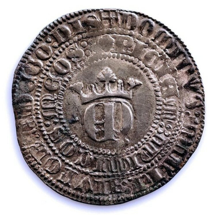 スペイン - エンリケ2世（1369-1379）。セビリアで鋳造された本物の銀貨。3.47ポンド。非常に希少。