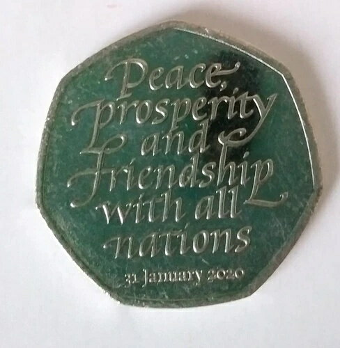 強力で希少な、平和と繁栄を記念した英国の 50 ペンス コイン。人気商品です。