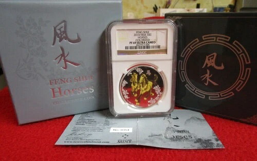 2014年 ニウエ 風水 馬 NGC PF PR 69 シルバー 1オンス 希少 .999 シルバーコイン
