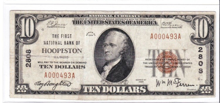 $10 1929 T1 ナショナル ???? フーペストン イリノイ州 IL ???? 超レア ????